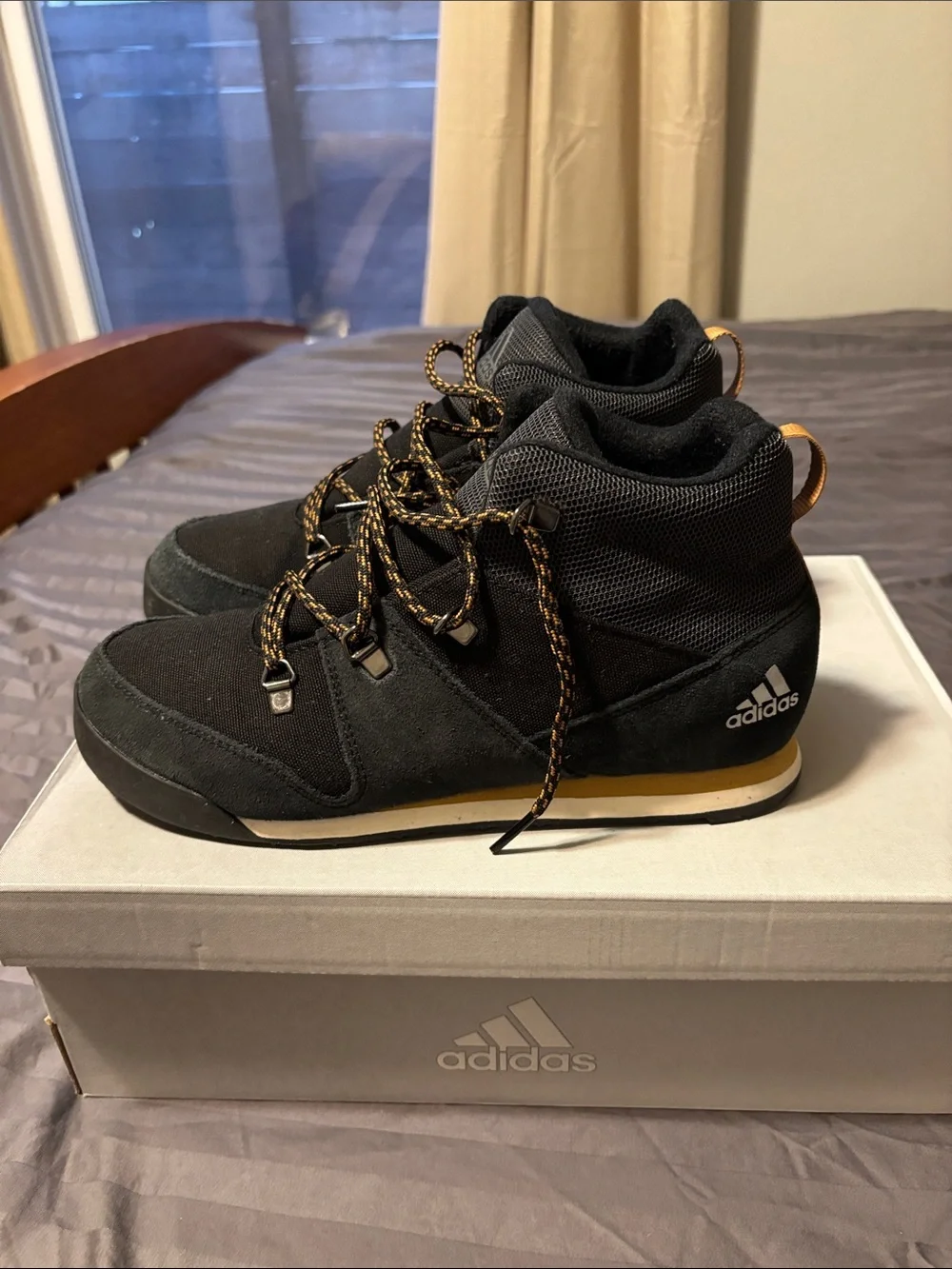 adidas Kids Black Winter Hiking Boots with Brown Laces